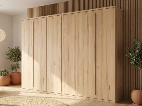 Buchenschrank „Valentin“, 6-türig, Höhe 220 cm, Griffausführung „Patrizia“, Inneneinrichtung: D