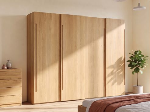 Eichenschrank Hell „Viktor", 4-türig, Höhe 220 cm, Griff C