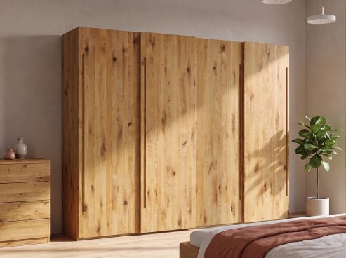 Wildeichenschrank „Viktor", 4-türig, Höhe 220 cm, Griff C