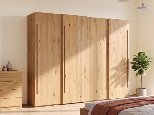 Wildeichenschrank Hell „Viktor", 4-türig, Höhe 200 cm, Griff C