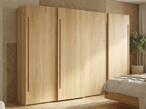 Eichenschrank Hell „Viktor", 4-türig, Höhe 220 cm, Griff C