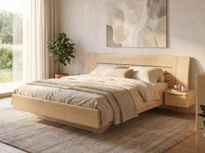 Eschenbett „Bea“ in 180 x 200 cm mit zwei Nachttischen (40 cm) Griff: Griffleiste B