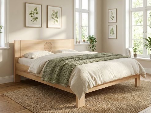 Buchenbett „Blume des Lebens“ in 180 x 200 cm, ohne erhöhtem Fußteil