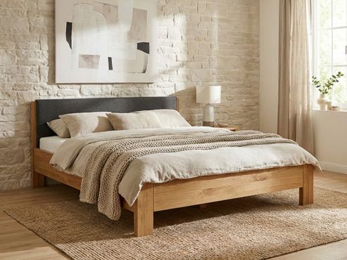 Bett Wildeiche „Bianca“ mit Polsterkopfteil