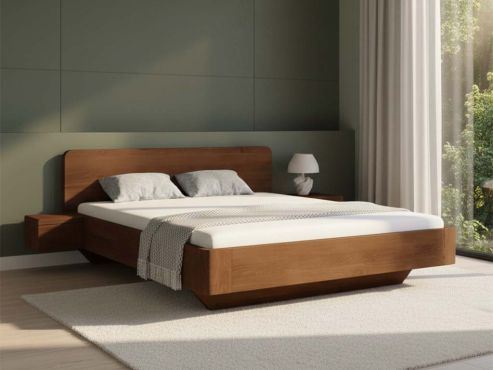 Buchenbett Dunkel „Clara“ mit 2 Nachttischen Griff: Grifflos