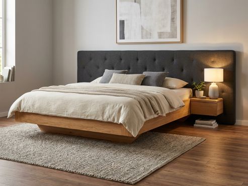 Eichenbett „Clarissa" mit Polsterkopfteil „Michael" geknöpft, 290 cm, Loden in Anthrazit