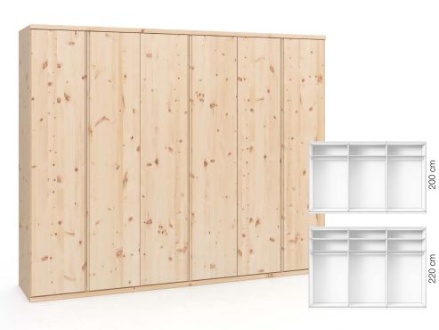 Zirbenschrank „Valentin“, 6-türig, Höhe 220 cm, Griffausführung „Patrizia“, Inneneinrichtung: A 