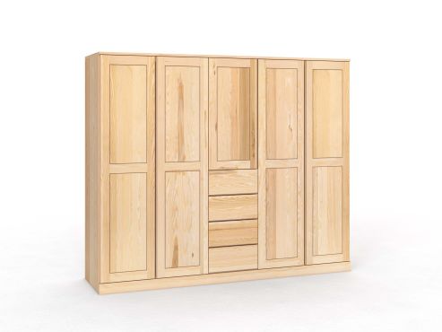 Eschenschrank „Edelweiß“, 5-türig, Höhe 210 cm, Griffleiste A („Patrizia"), mit Schubladen