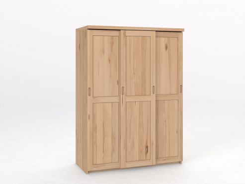 Schiebetüreschrank „Edelweiß" aus Kernbuche, 3-türig schmal, Höhe 208 cm