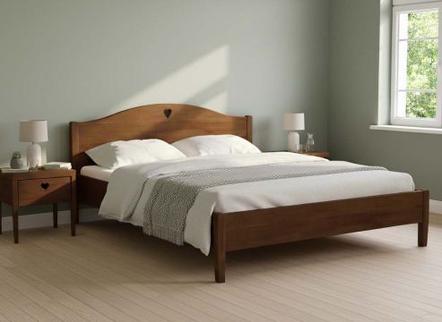 Kernbuchenbett Dunkel „Hermine“ 180 x 200 cm -  mit geradem Fußteil und mit Kopfteil „Herz“