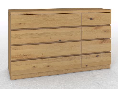 Wildeichenkommode Hell „Alois“ 150 cm mit großen Schubladen links und kleinen Schubladen rechts