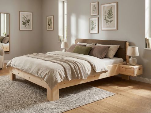 Zirbenholzbett „Niklas“ mit Polsterkopfteil