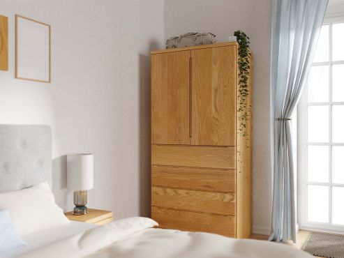 Eichenschrank „Ramon“, 2-türig, Höhe 212 cm, mit Schubladen
