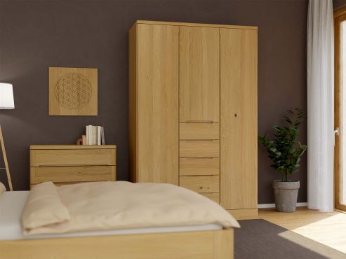 Eichenschrank Hell „Ramon“, 3-türig, Höhe 237 cm, mit Schubladen