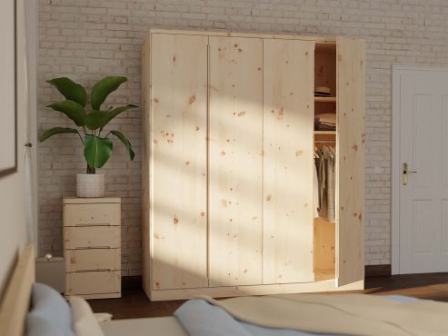 Zirbenschrank „Ramon“, 4-türig, Höhe 237 cm mit Kommode „Ella“ 50 cm
