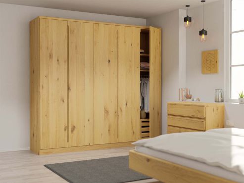 Wildeichenschrank Hell „Ramon“, 5-türig, Höhe 237 cm, mit Schubladen
