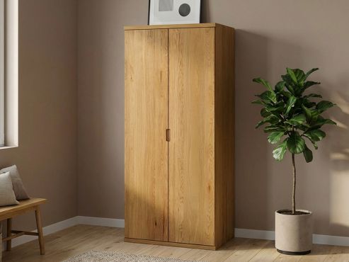 Eichenschrank „Romana“, 2-türig, Höhe 220 cm, Griffausführung „Lukas“, Inneneinrichtung: A