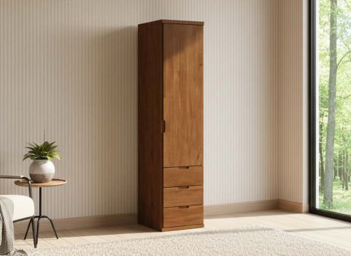 Buchenschrank Dunkel „Romana“, 1-türig, Höhe 220 cm, Griffausführung „Lukas“, Inneneinrichtung: D, Türanschlag rechts