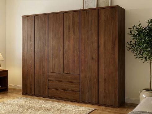 Buchenschrank „Romana“, 6-türig, Höhe 220 cm, Griffausführung „Patrizia“, Inneneinrichtung: D