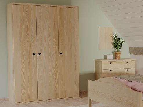 Eschenschrank „Romana“, 3-türig, Höhe 220 cm, Griffausführung „Heidi“, Inneneinrichtung: A