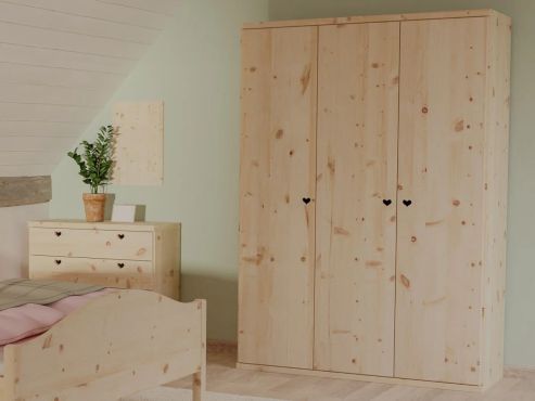 Zirbenschrank „Romana“, 3-türig, Höhe 220 cm, Griffausführung „Heidi“, Inneneinrichtung: A