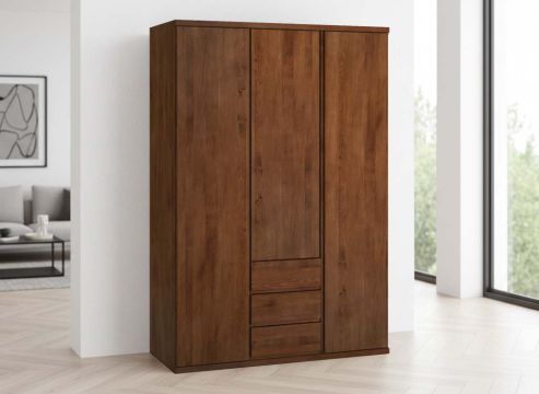 Buchenschrank Dunkel „Romana“, 3-türig, Höhe 220 cm, Griffausführung „Patrizia“, Inneneinrichtung: E