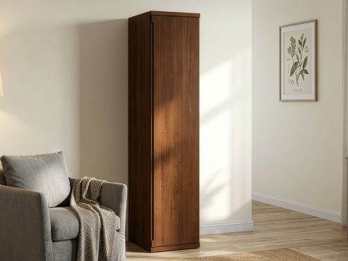 Buchenschrank Dunkel „Valentin“, 1-türig, Höhe 220 cm, Griffausführung „Lukas“, Inneneinrichtung: A, Türanschlag rechts