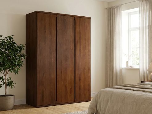 Buchenschrank Dunkel „Valentin“, 3-türig, Höhe 220 cm, Griffausführung „Lukas“, Inneneinrichtung: A