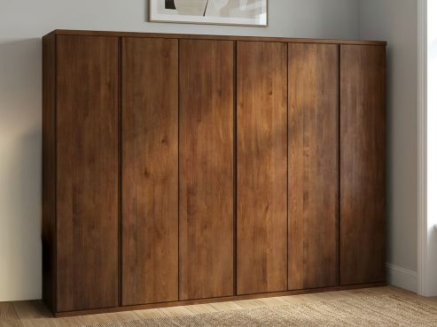 Buchenschrank Dunkel „Valentin“, 6-türig, Höhe 220 cm, Griffausführung „Patrizia“, Inneneinrichtung: A 