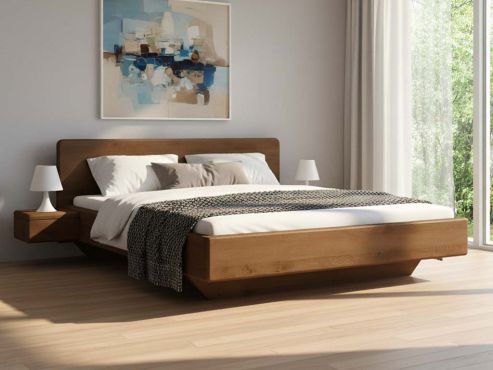 Buchenbett Dunkel „Valentina“ in 180 x 200 cm mit 2 Nachttischen - Griff: Grifflos