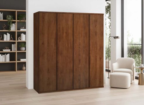 Buchenschrank Dunkel „Valentin“, 4-türig, Höhe 220 cm, Griffausführung „Patrizia“, Inneneinrichtung: A 