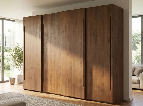 Buchenschrank Dunkel „Viktor", 4-türig, Höhe 220 cm, Grifflos