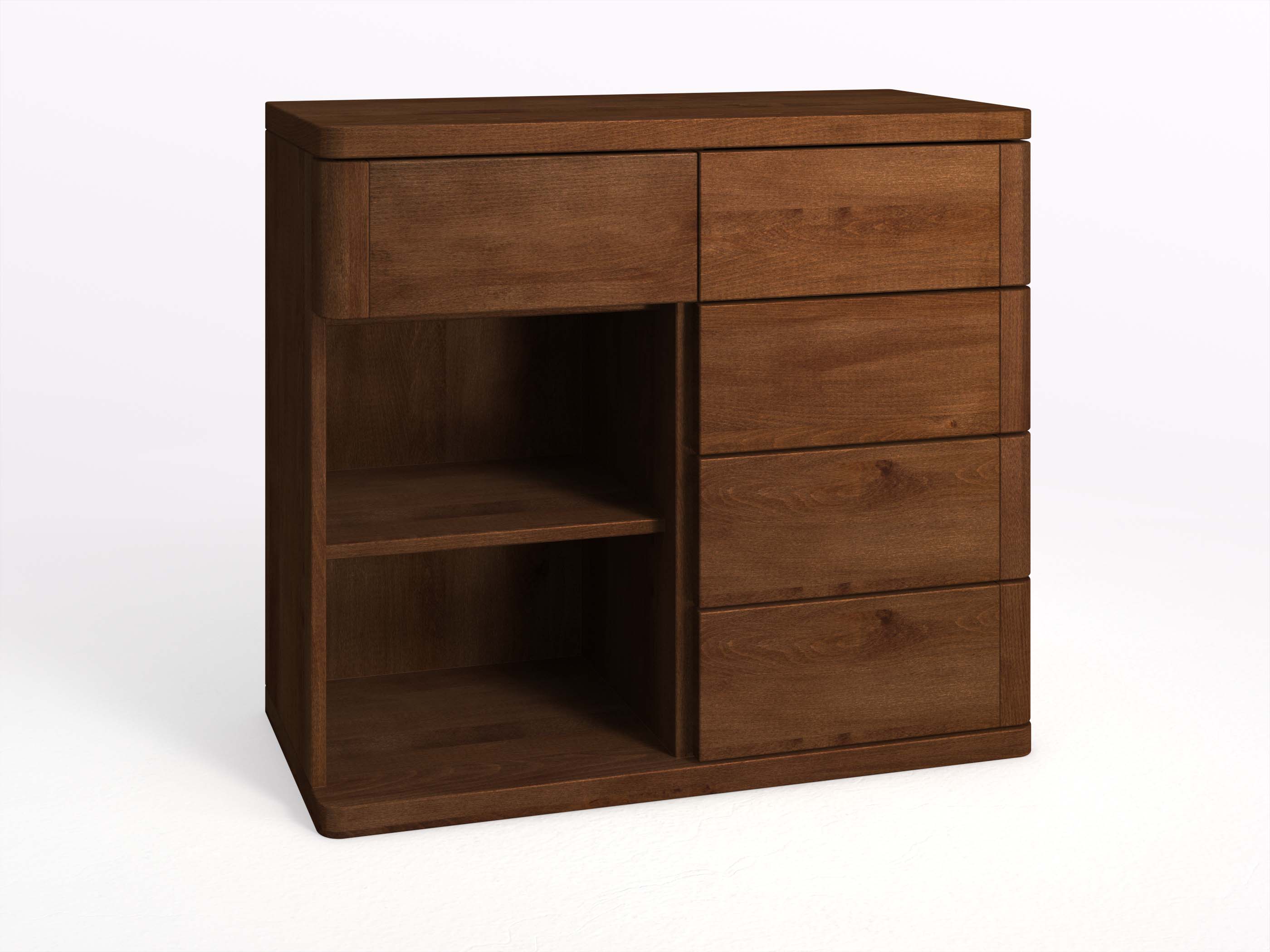 Dunkle Buchenkommode „Diana“ mit 2 Fächer und 5 Laden