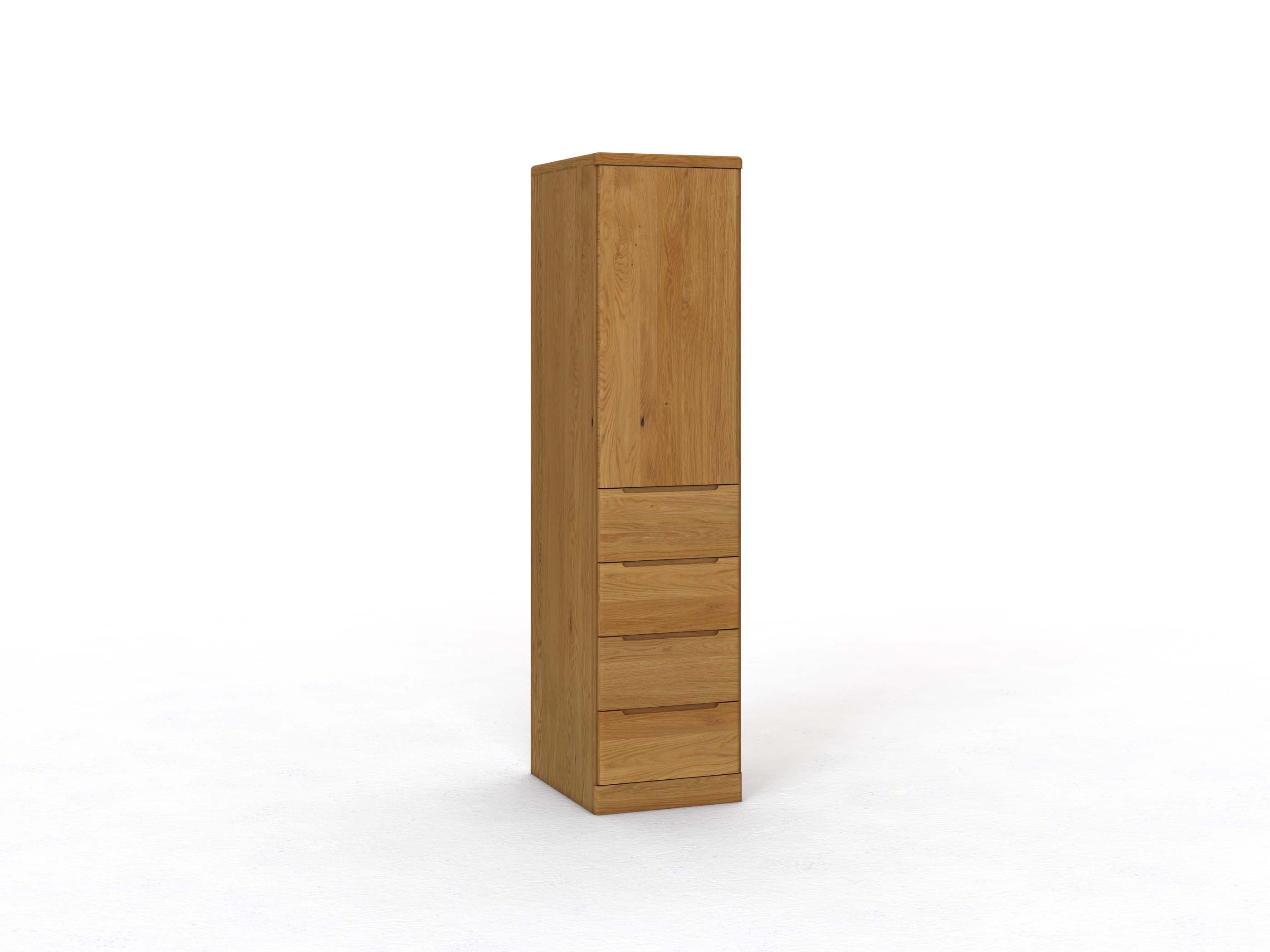Eichenschrank „Ramon“, 1-türig, Höhe 212 cm, Griffausführung C, mit Schubladen, Türanschlag links (optional)
