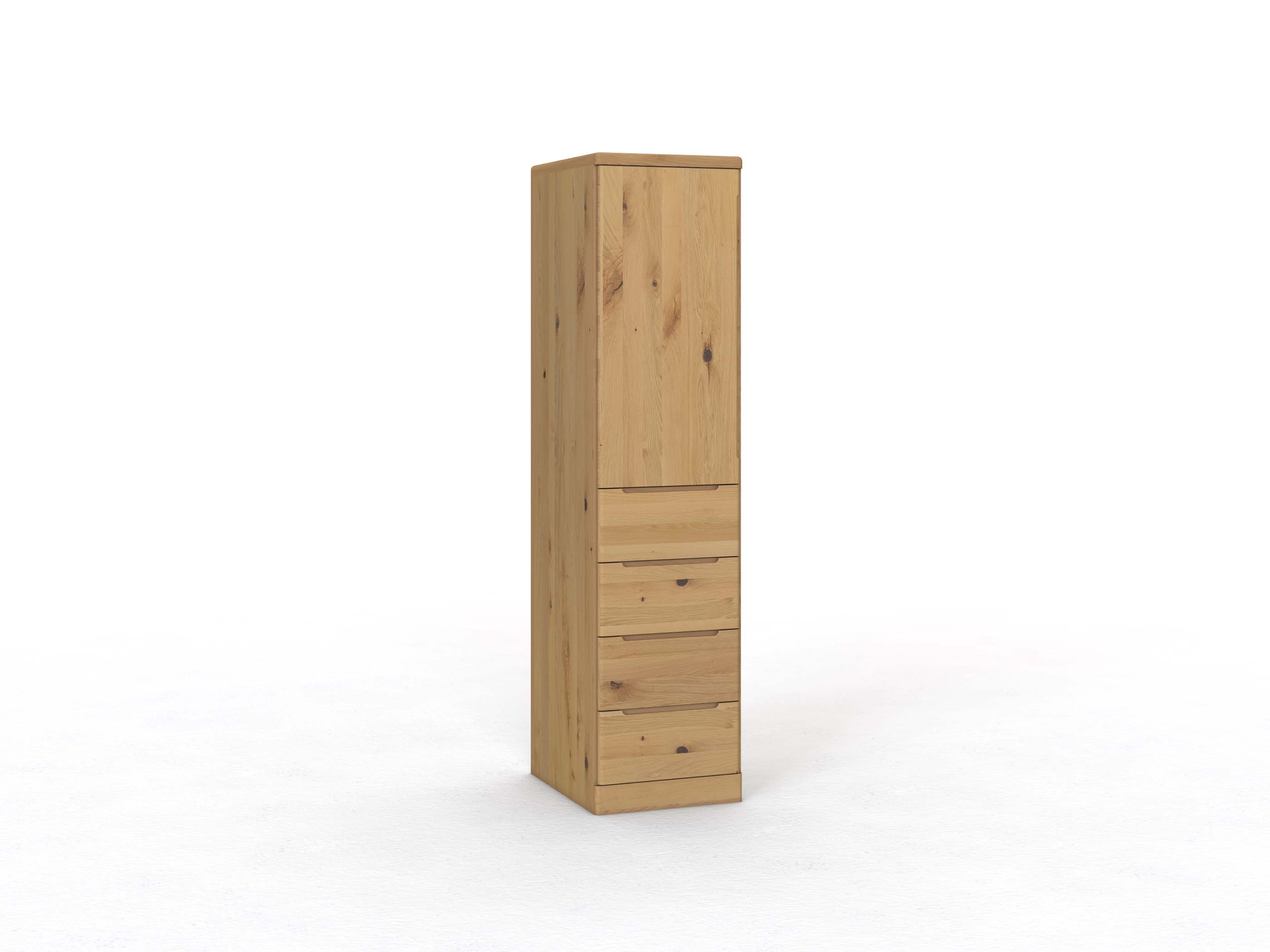 Wildeichenschrank Hell „Ramon“, 1-türig, Höhe 212 cm, Griffausführung C, mit Schubladen, Türanschlag links (optional)