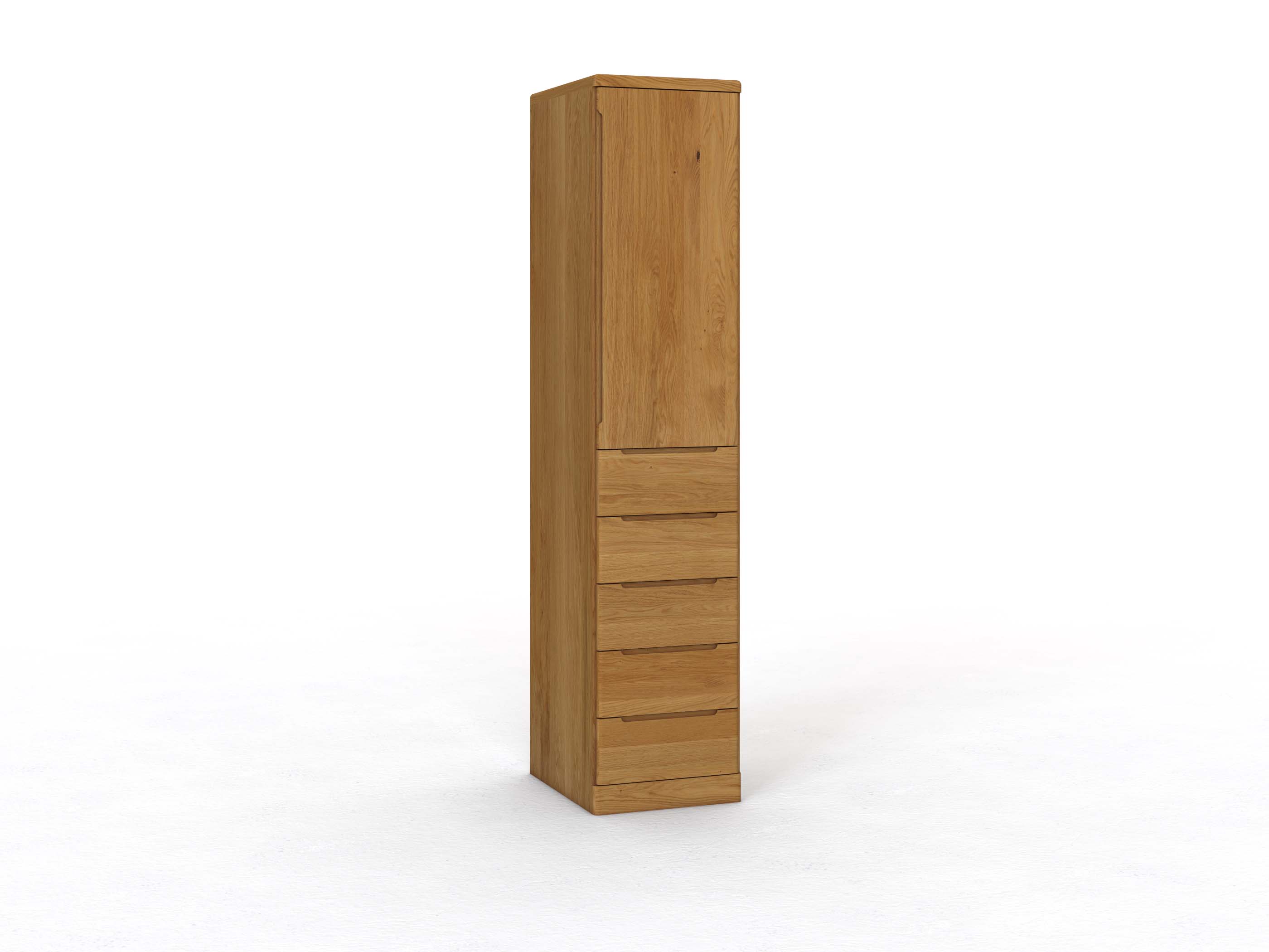 Eichenschrank „Ramon“, 1-türig, Höhe 237 cm, Griffausführung C, mit Schubladen, Türanschlag rechts (optional)