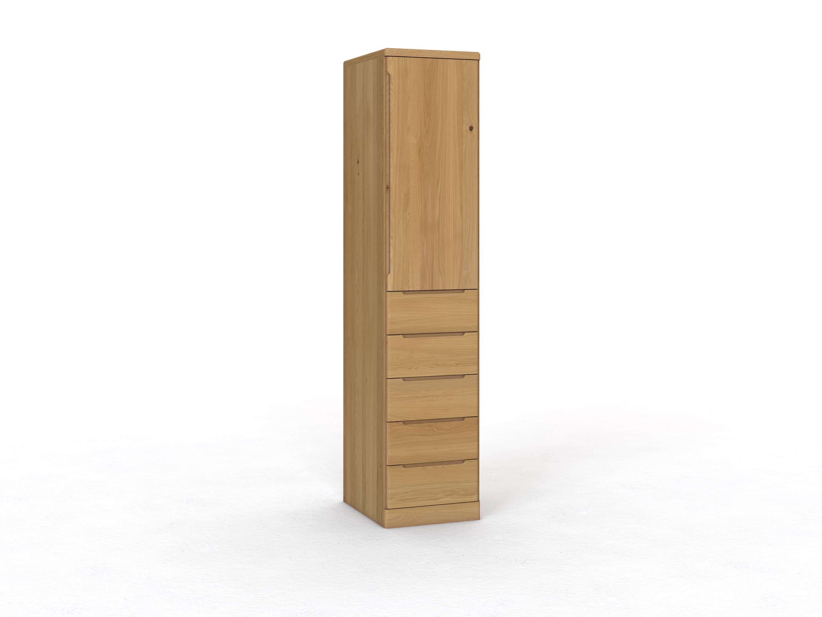 Eichenschrank Hell „Ramon“, 1-türig, Höhe 237 cm, Griffausführung C, mit Schubladen, Türanschlag rechts (optional)