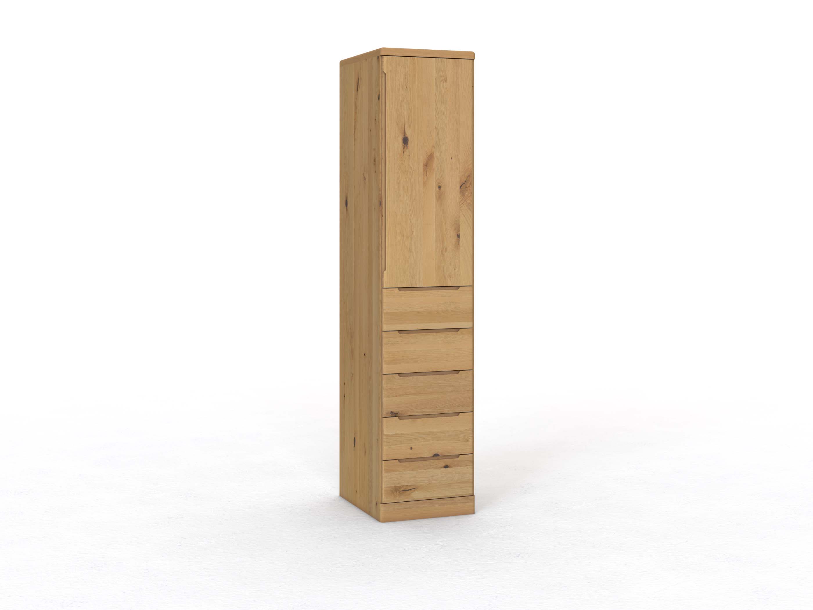 Wildeichenschrank Hell „Ramon“, 1-türig, Höhe 237 cm, Griffausführung C, mit Schubladen, Türanschlag rechts (optional)