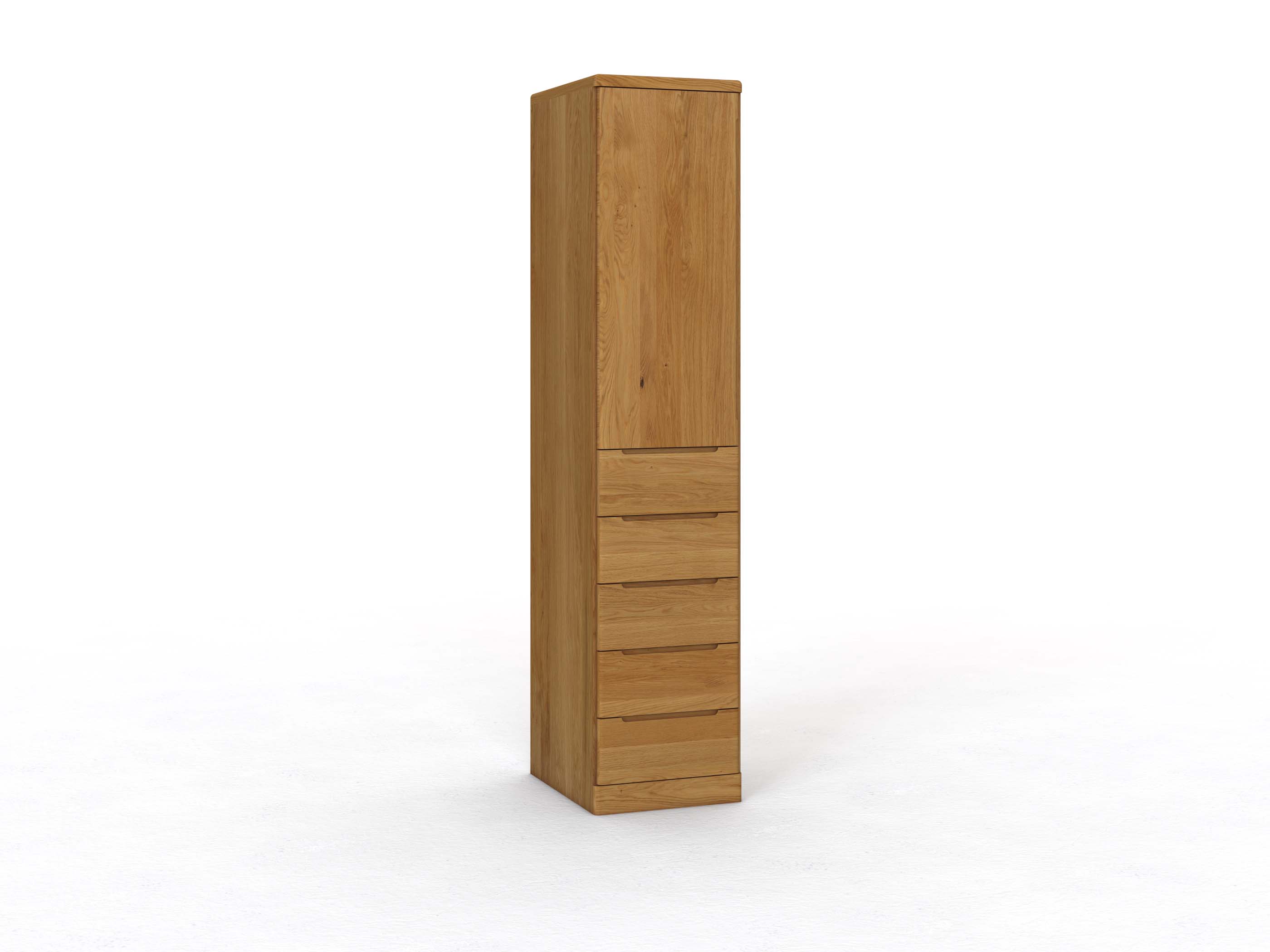 Eichenschrank „Ramon“, 1-türig, Höhe 237 cm, Griffausführung C, mit Schubladen, Türanschlag links (optional)