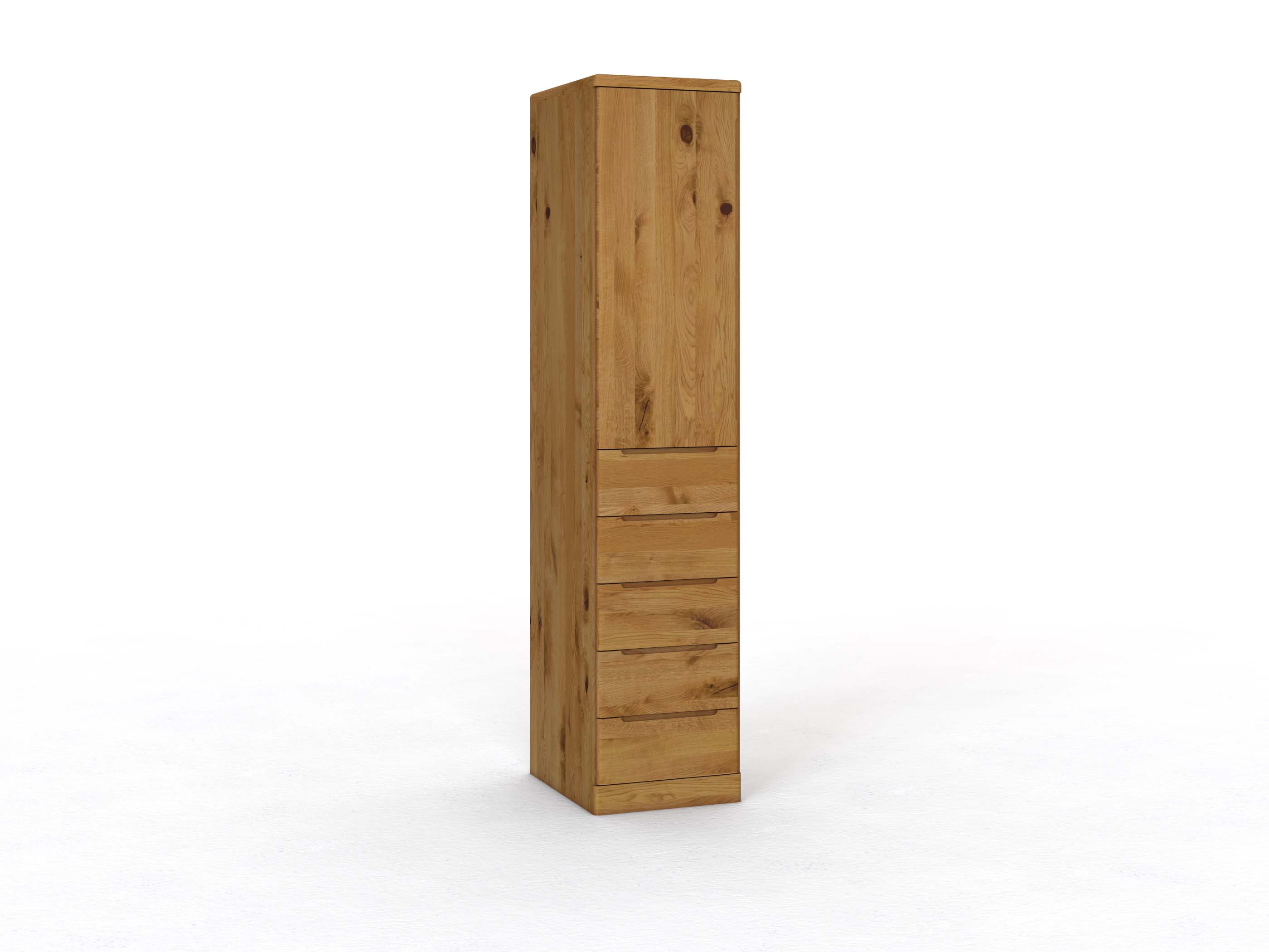 Wildeichenschrank „Ramon“, 1-türig, Höhe 237 cm, Griffausführung C, mit Schubladen, Türanschlag links (optional)