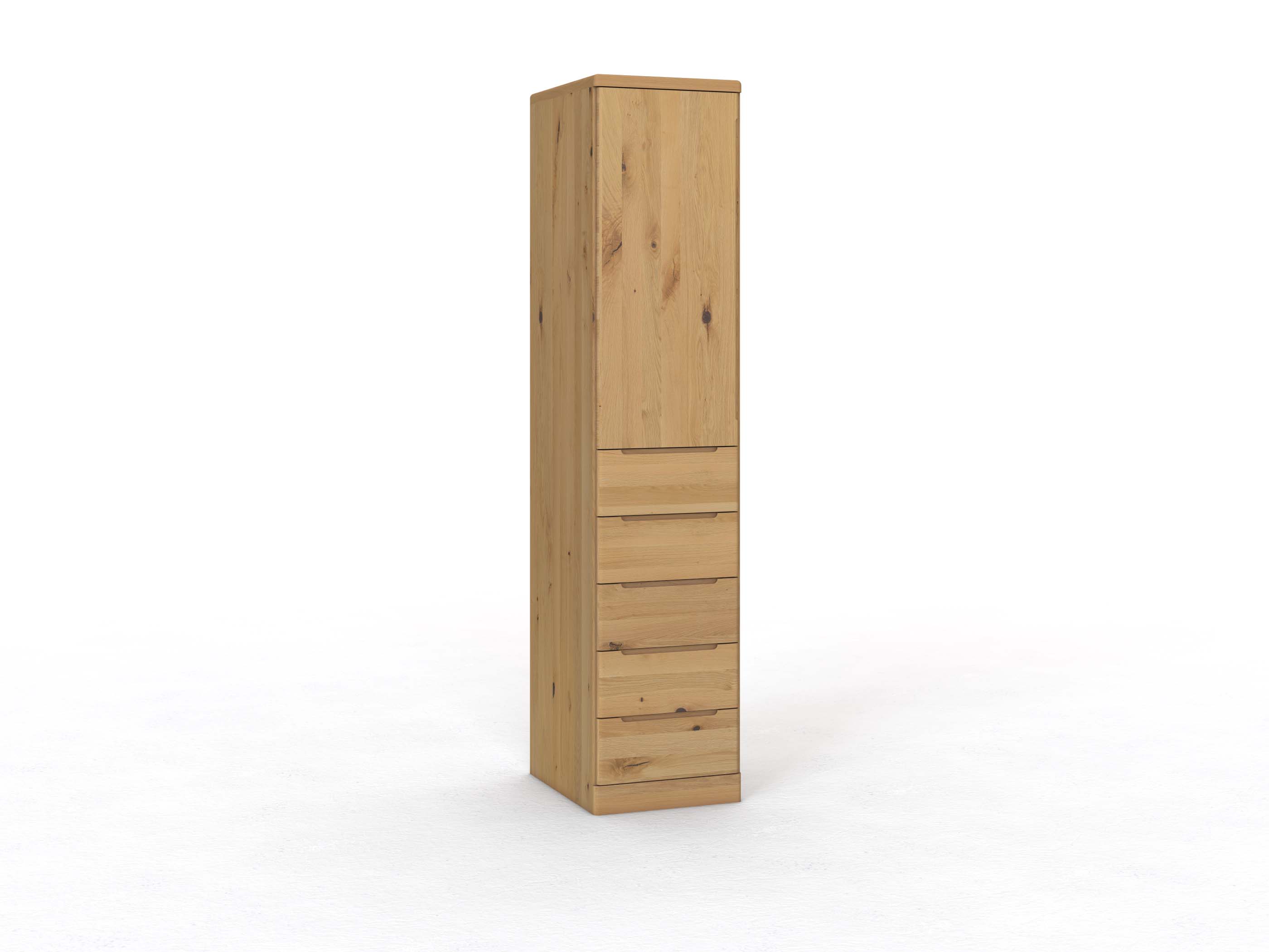 Wildeichenschrank Hell „Ramon“, 1-türig, Höhe 237 cm, Griffausführung C, mit Schubladen, Türanschlag links (optional)