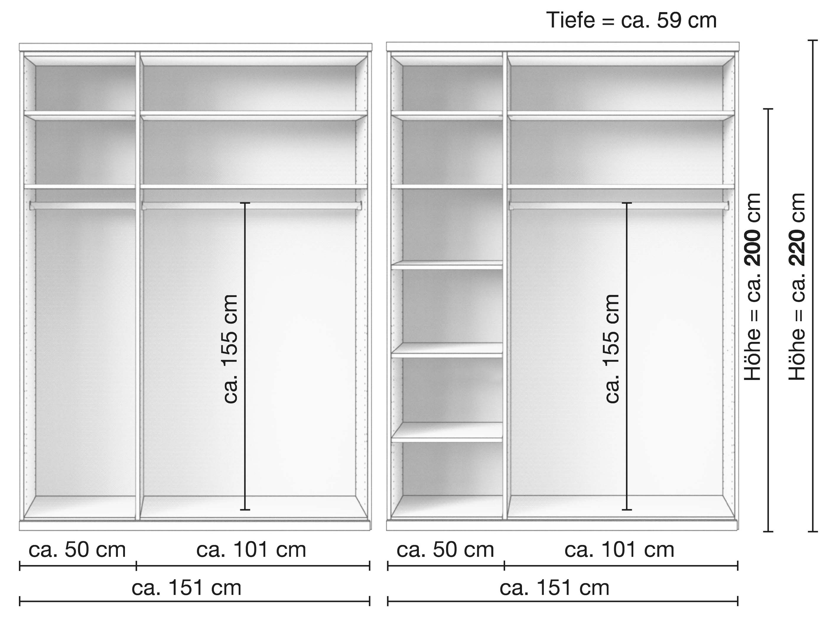 Zirbenschrank „Romana“, 3-türig, Inneneinrichtung: A & B