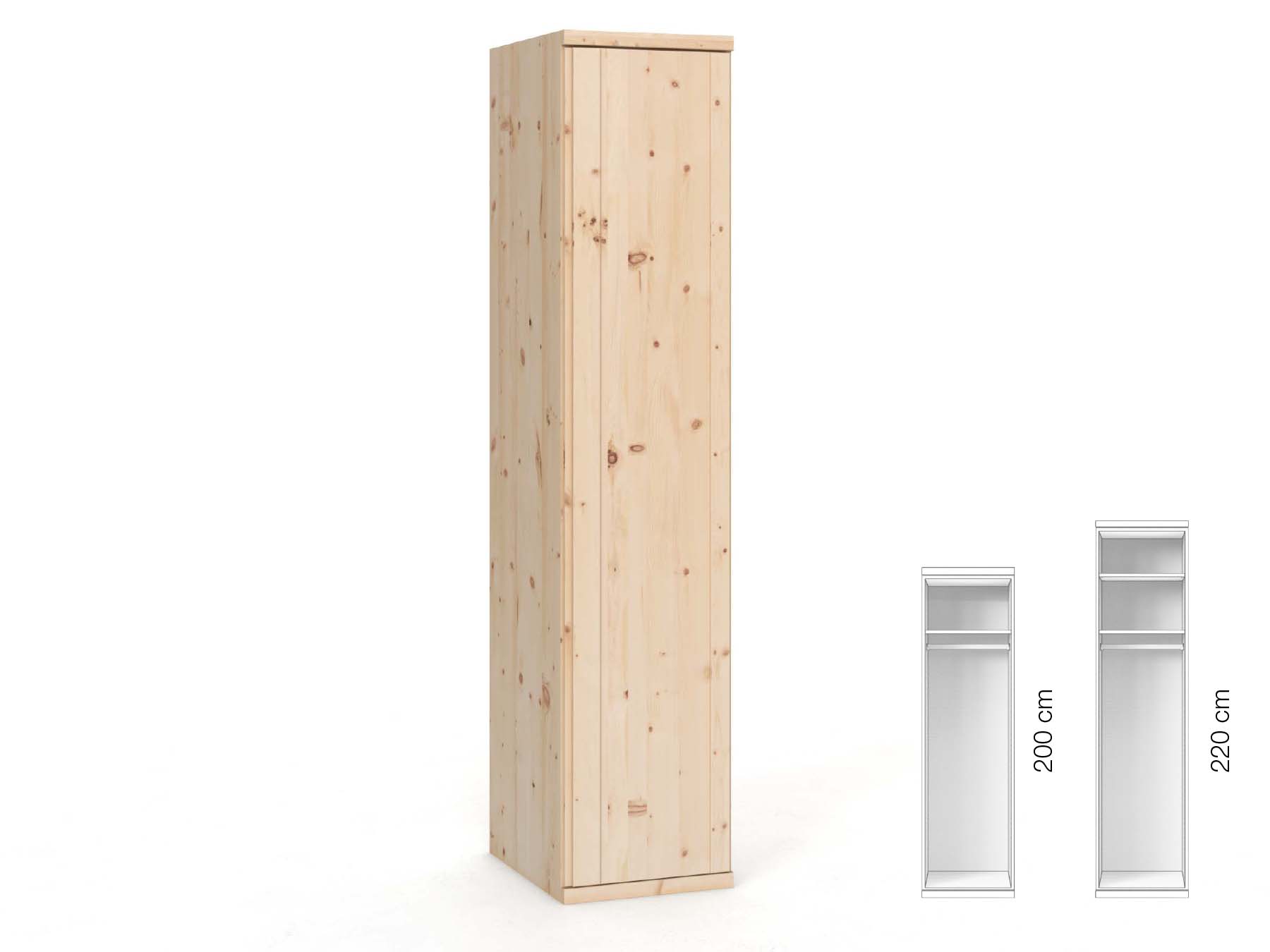 Zirbenschrank „Egon“, 1-türig, Höhe 220 cm, Griffausführung „Patrizia“, Inneneinrichtung: A, Türanschlag rechts