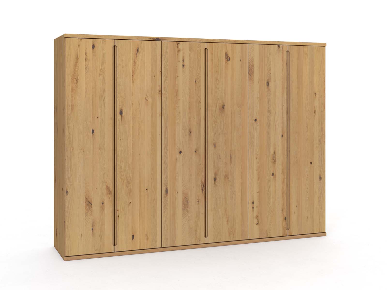 Wildeichenschrank Hell „Valentin“, 6-türig, Höhe 220 cm, Griffausführung „Lukas“