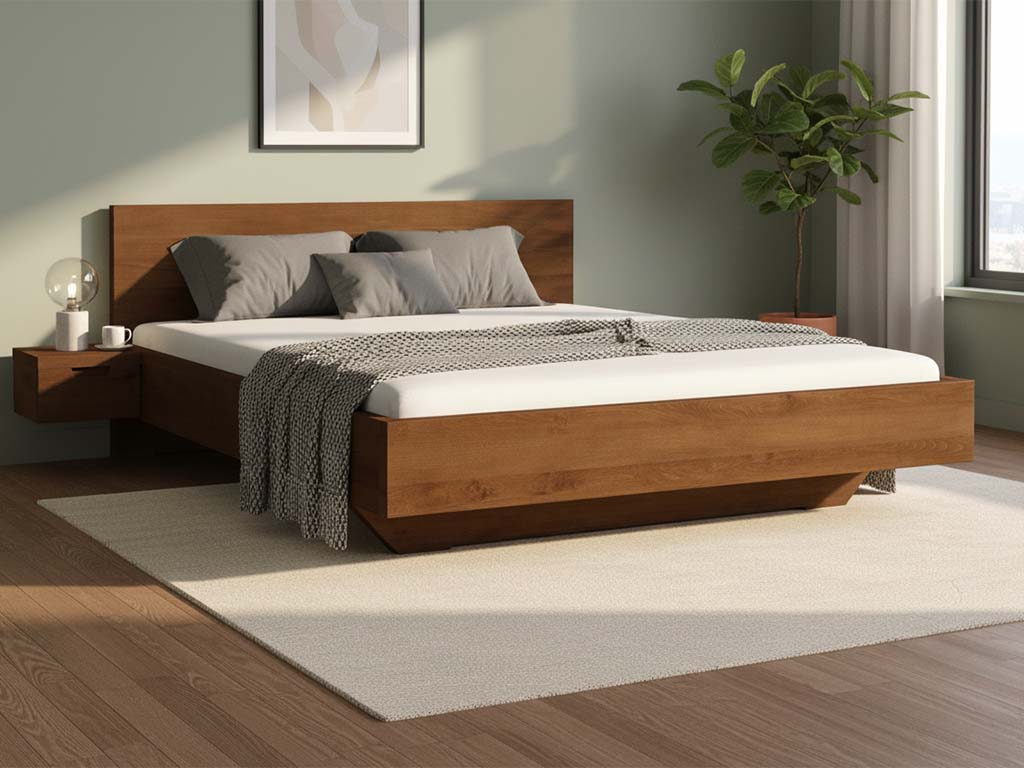 Kernbuchenbett Dunkel „Lukas“ in 180 x 200 cm mit zwei Nachttischen