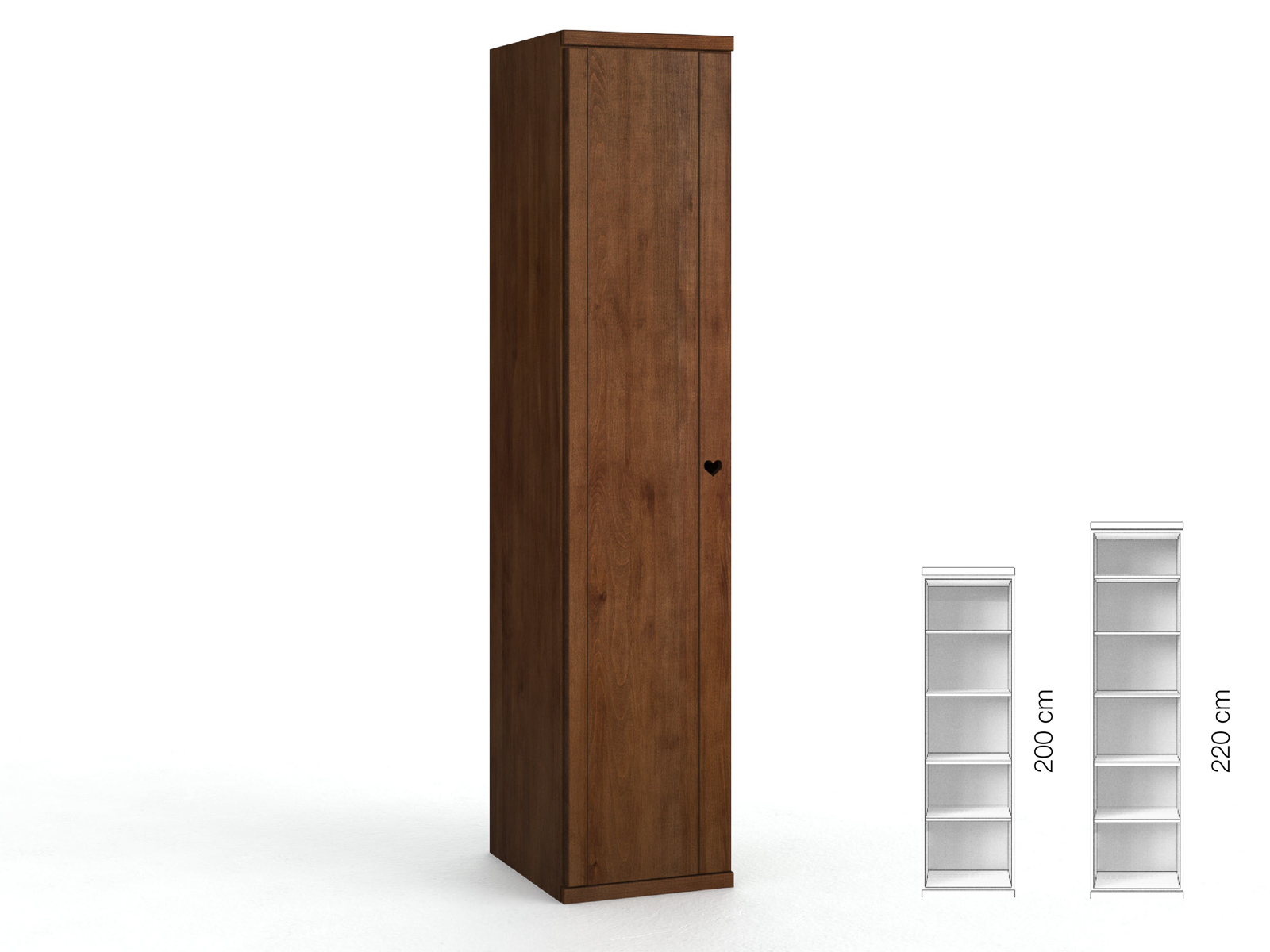 Buchenschrank Dunkel „Egon“, 1-türig, Höhe 220 cm, Griffausführung „Heidi“, Inneneinrichtung: B, Türanschlag links