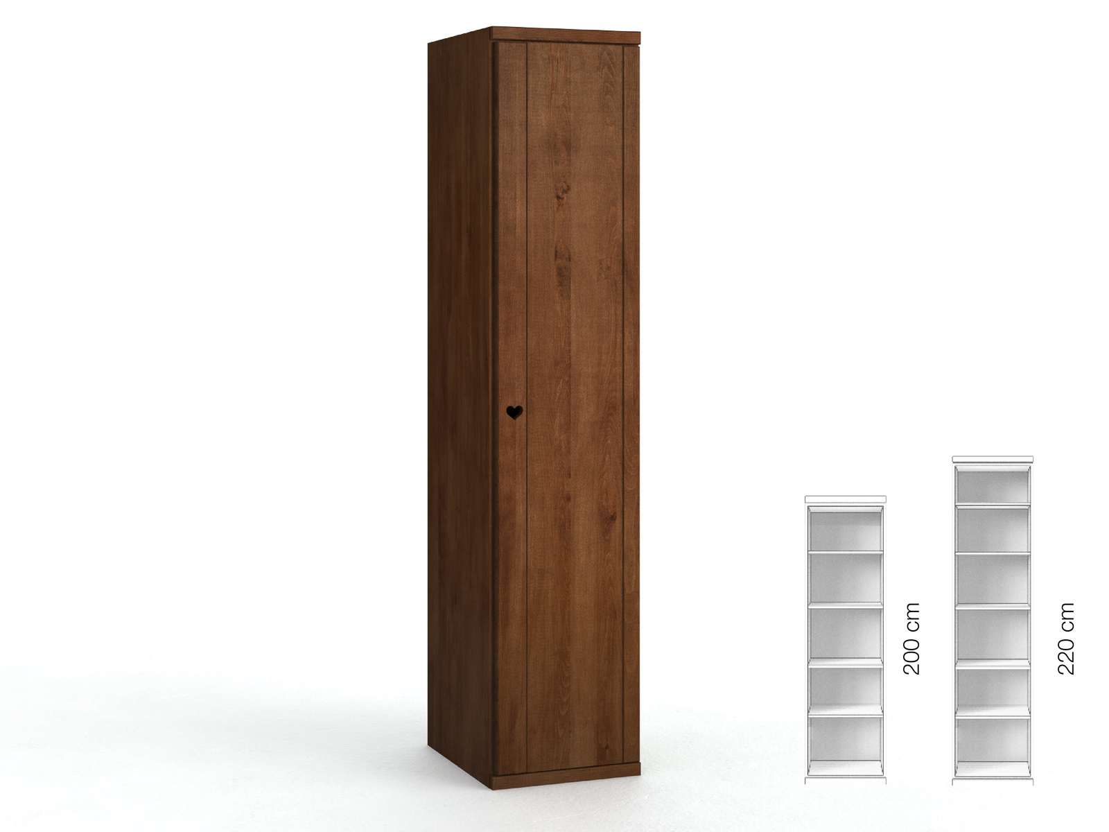 Buchenschrank Dunkel „Egon“, 1-türig, Höhe 220 cm, Griffausführung „Heidi“, Inneneinrichtung: B, Türanschlag rechts