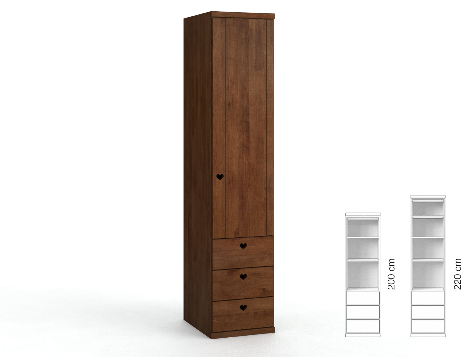 Buchenschrank Dunkel „Egon“, 1-türig, Höhe 220 cm, Griffausführung „Heidi“, Inneneinrichtung: D, Türanschlag rechts