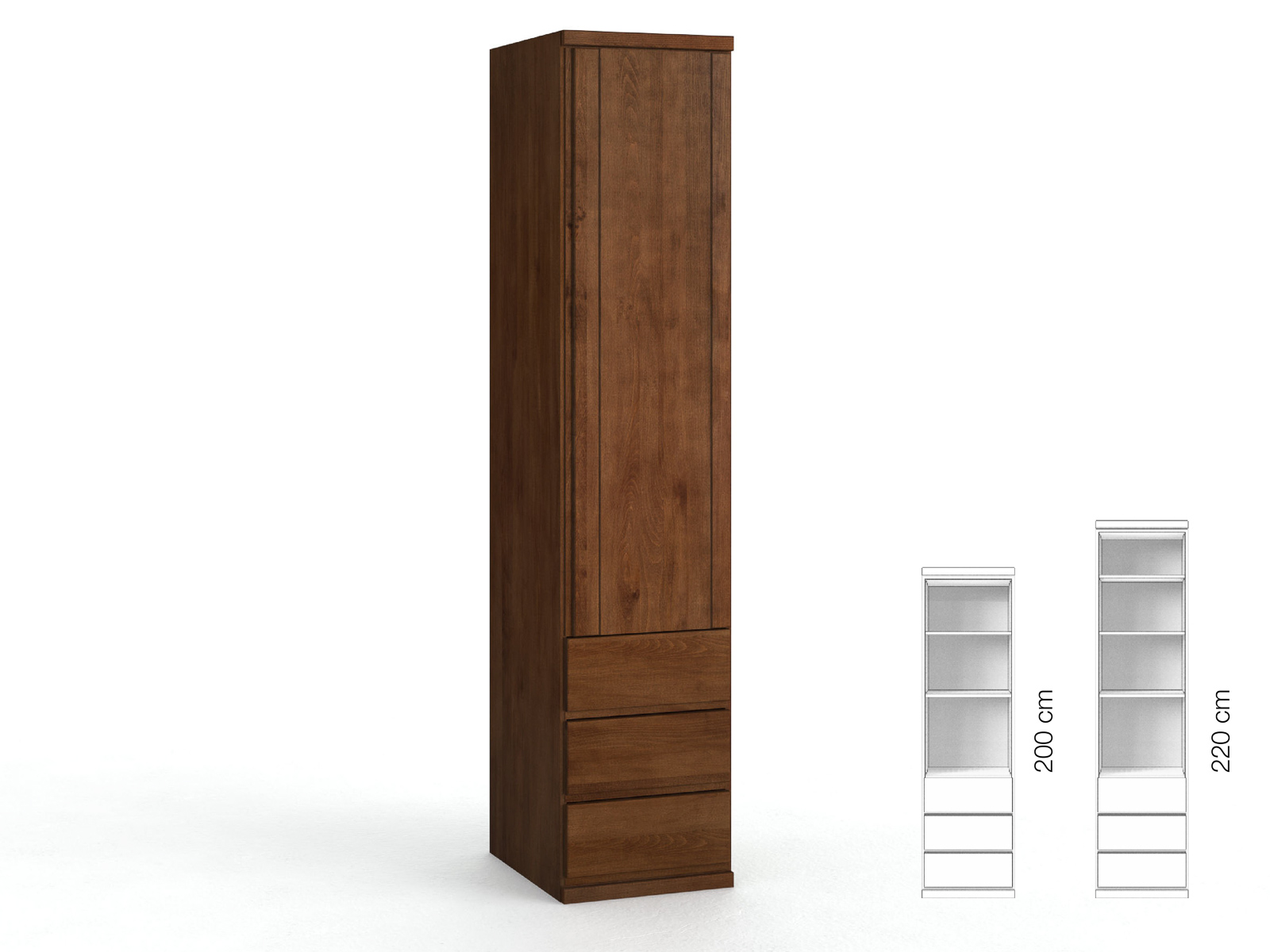 Buchenschrank Dunkel „Egon“, 1-türig, Höhe 220 cm, Griffausführung „Patrizia“, Inneneinrichtung: D, Türanschlag rechts