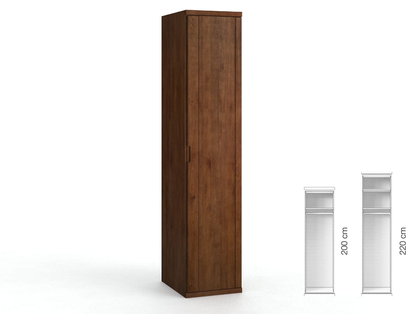 Buchenschrank Dunkel „Egon“, 1-türig, Höhe 220 cm, Griffausführung „Lukas“, Inneneinrichtung: A, Türanschlag rechts